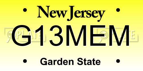 G13MEM New Jersey License Plate