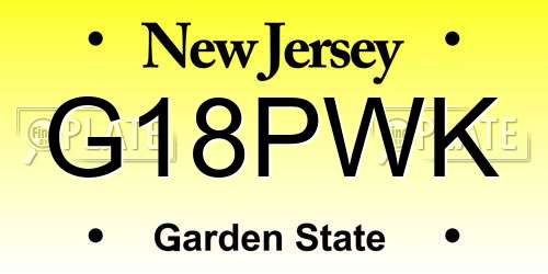 G18PWK New Jersey License Plate