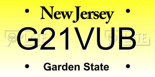 G21VUB New Jersey License Plate