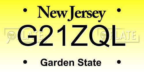 G21ZQL New Jersey License Plate