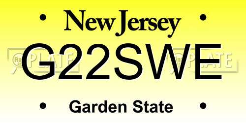 G22SWE New Jersey License Plate