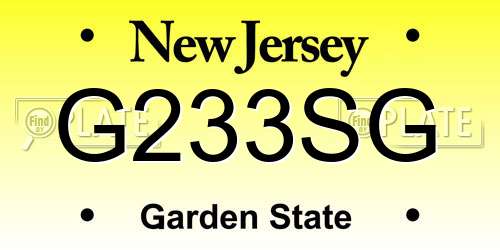 G233SG New Jersey License Plate