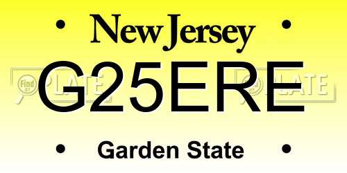 G25ERE New Jersey License Plate