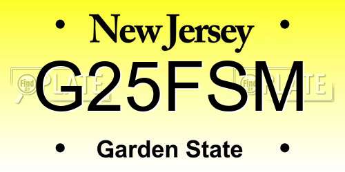 G25FSM New Jersey License Plate