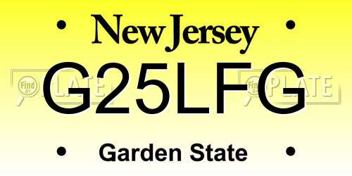 G25LFG New Jersey License Plate