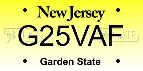 G25VAF New Jersey License Plate
