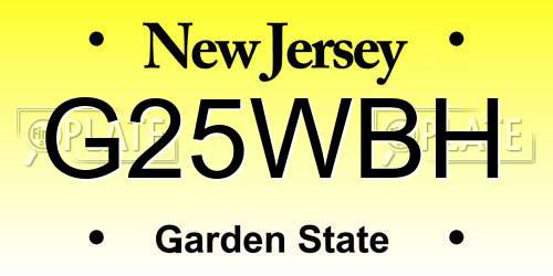 G25WBH New Jersey License Plate