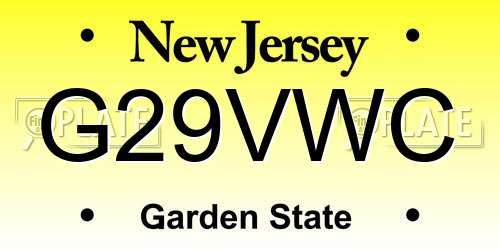 G29VWC New Jersey License Plate
