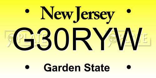 G30RYW New Jersey License Plate