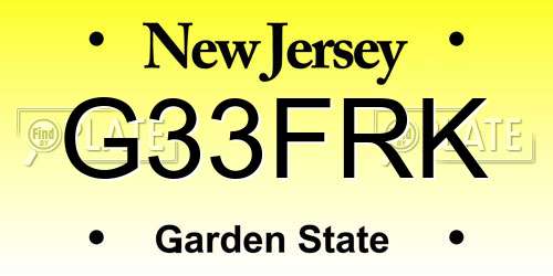 G33FRK New Jersey License Plate