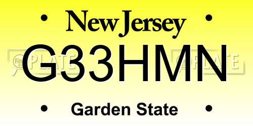 G33HMN New Jersey License Plate