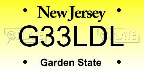 G33LDL New Jersey License Plate