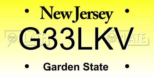 G33LKV New Jersey License Plate