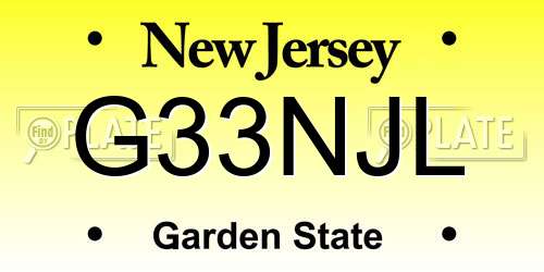 G33NJL New Jersey License Plate
