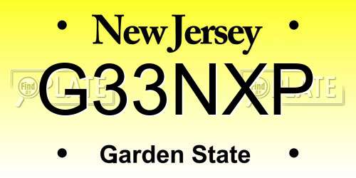G33NXP New Jersey License Plate