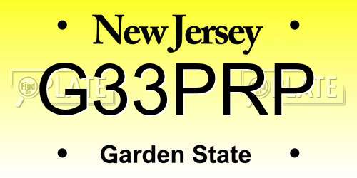 G33PRP New Jersey License Plate