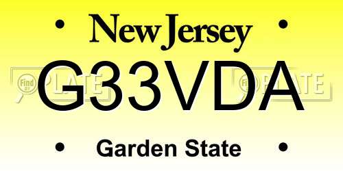 G33VDA New Jersey License Plate