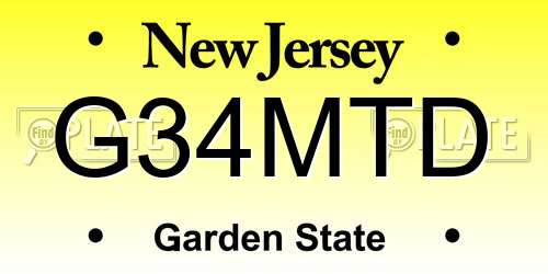 G34MTD New Jersey License Plate