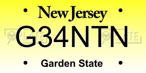 G34NTN New Jersey License Plate
