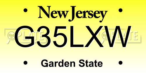 G35LXW New Jersey License Plate