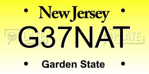 G37NAT New Jersey License Plate