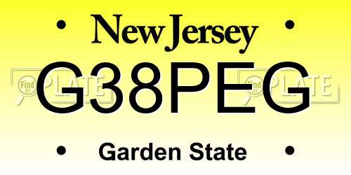 G38PEG New Jersey License Plate
