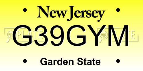G39GYM New Jersey License Plate