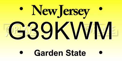 G39KWM New Jersey License Plate