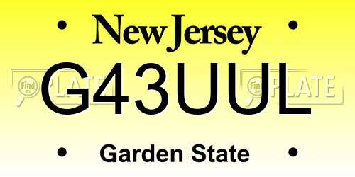 G43UUL New Jersey License Plate