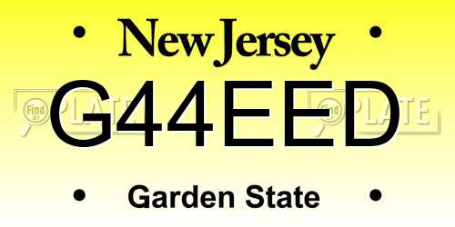 G44EED New Jersey License Plate