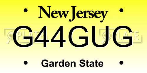 G44GUG New Jersey License Plate