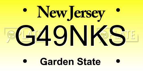G49NKS New Jersey License Plate