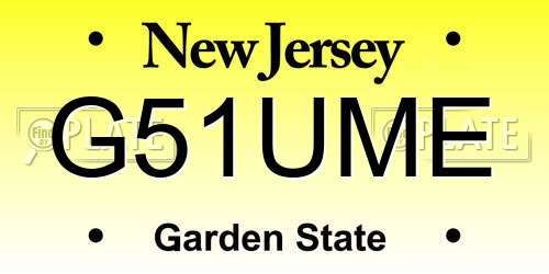 G51UME New Jersey License Plate