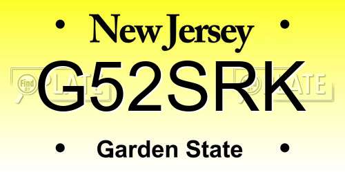 G52SRK New Jersey License Plate