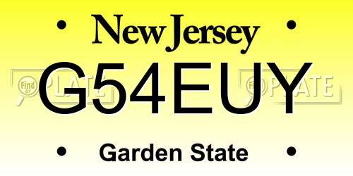 G54EUY New Jersey License Plate