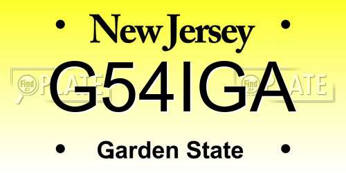 G54IGA New Jersey License Plate