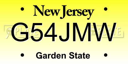 G54JMW New Jersey License Plate
