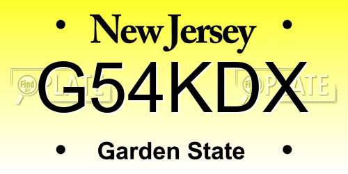 G54KDX New Jersey License Plate