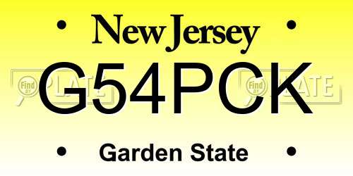 G54PCK New Jersey License Plate