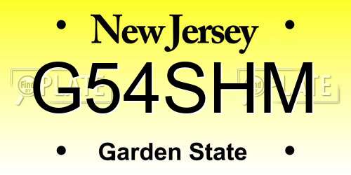 G54SHM New Jersey License Plate