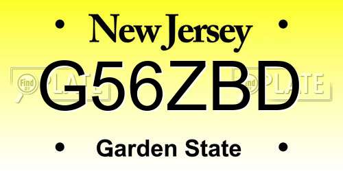 G56ZBD New Jersey License Plate