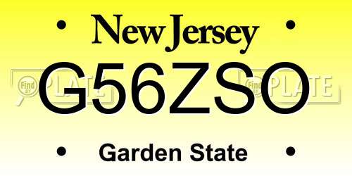 G56ZSO New Jersey License Plate