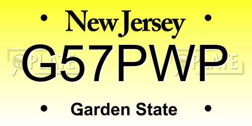 G57PWP New Jersey License Plate