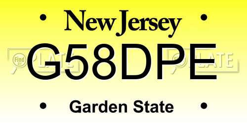 G58DPE New Jersey License Plate