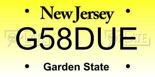 G58DUE New Jersey License Plate