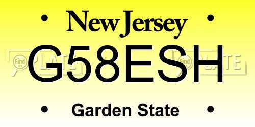 G58ESH New Jersey License Plate
