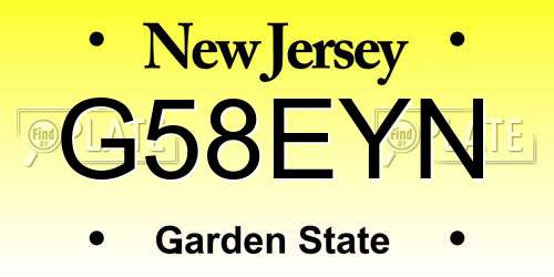 G58EYN New Jersey License Plate