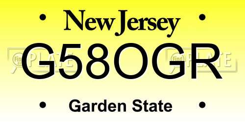 G58OGR New Jersey License Plate