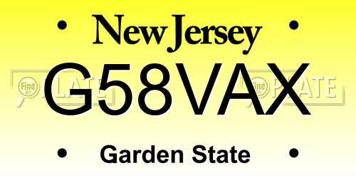 G58VAX New Jersey License Plate