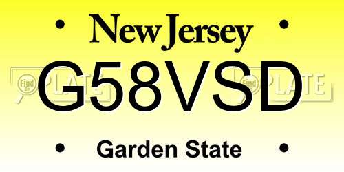 G58VSD New Jersey License Plate